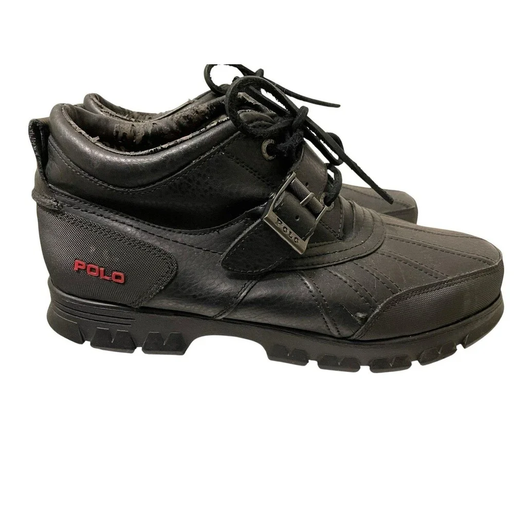 Vintage Polo Ralph Lauren Dover II Black Red Leather Boots Men’s Size 12 USA